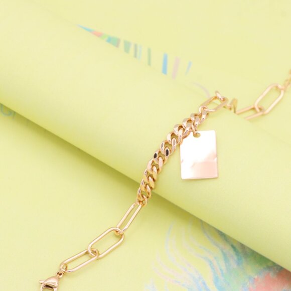 "Chunky Rose Gold Bracelet with Paperclip and Square Tag Charm, XPBL1078 - Picture 8 of 12